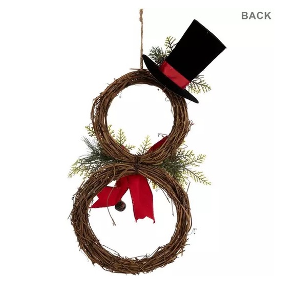 NWT- Beautiful Snowman Wreath Decoration w/ 🎩 Red Velvet Bow & Jingle Bells - Picture 17 of 17